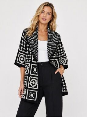 Maeve Anthropologie Square Patchwork Open Front Cardigan Shawl Collar OS NWT